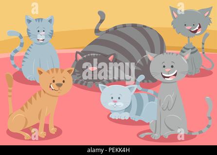 Cartoon Illustration of Funny Cats or Kittens Animal Characters Group Stock Vector