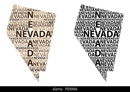 Sketch Nevada (United States of America) letter text map, Nevada map - in the shape of the continent, Map Nevada - brown and black vector illustration Stock Vector