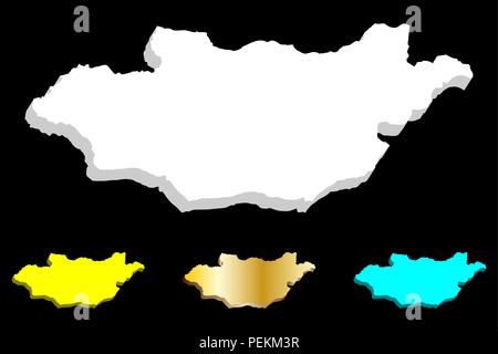 3D map of Nepal Mongolia - white, yellow, blue and gold - vector illustration Stock Vector