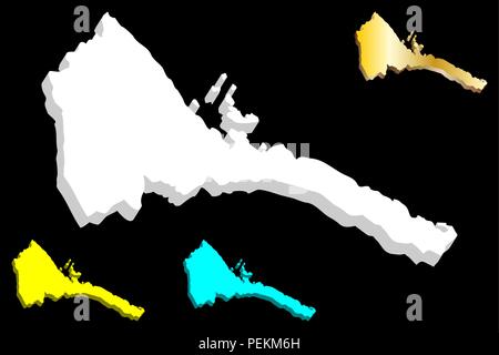 3D map of Eritrea (State of Eritrea, Horn of Africa) - white, yellow, blue and gold - vector illustration Stock Vector