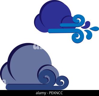Blue blizzard icon isolated on white background. Weather forecast symbol with blow and clouds in flat style for apps or websites. Stock Vector