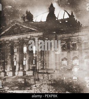 The Reichstag fire, an arson attack on the Reichstag building, Berlin on 27 February 1933.  From These Tremendous Years, published 1938. Stock Photo