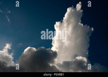 Cumulus clouds with vertical growth creating dramatic cloud shapes. Stock Photo
