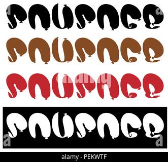 inscription from sausages, text sausage logo, minimalism Stock Vector
