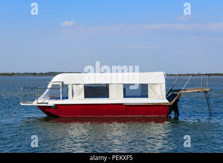 moored at the seashore old boat on a summer sunny day, Ukraine Stock Photo