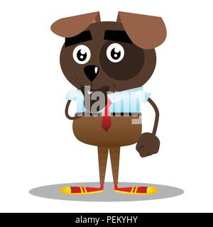 Cartoon vector illustrated business dog thinking with hand under his mouth. Stock Vector