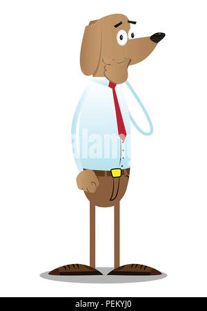 Cartoon vector illustrated business dog thinking with hand under his mouth. Stock Vector