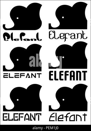 abstract head of an elephant with an inscription of an elephant, a set of minimalism logo Stock Vector