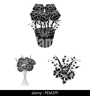 A bouquet of fresh flowers black icons in set collection for design. Various bouquets vector symbol stock  illustration. Stock Vector