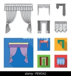 Different types of window curtains.Curtains set collection icons in monochrome,flat style vector symbol stock illustration . Stock Vector