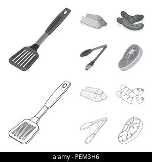 Blade kitchen, firewood, sausages and other for barbecue.BBQ set collection icons in outline,monochrome style vector symbol stock illustration . Stock Vector