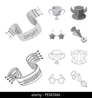 A scarf, a hat with horns and other attributes of the fans.Fans set collection icons in outline,monochrome style vector symbol stock illustration . Stock Vector