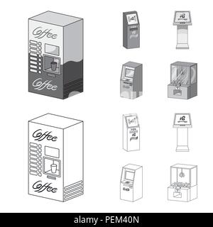 Coffee machine, ATM, information terminal. Terminals set collection icons in outline,monochrome style isometric vector symbol stock illustration . Stock Vector