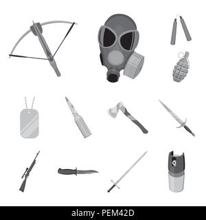 Types of weapons monochrome icons in set collection for design.Firearms and bladed weapons vector symbol stock  illustration. Stock Vector