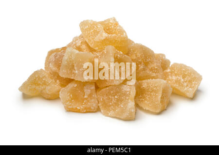 Heap of candied ginger isolated on white background Stock Photo
