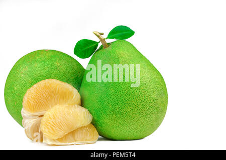 Pomelo pulp without seeds isolated on white background. Thailand pomelo fruit. Natural source of vitamin C and potassium. Healthy food for slow down a Stock Photo