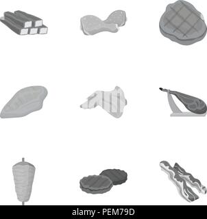 Meats set icons in monochrome style. Big collection of meats vector symbol stock Stock Vector
