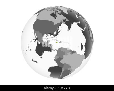 Jamaica on gray political globe with embedded flag. 3D illustration isolated on white background. Stock Photo