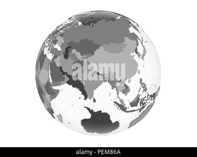 Nepal on gray political globe with embedded flag. 3D illustration isolated on white background. Stock Photo