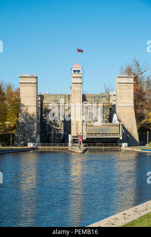 The hydraulic  lift locks at Peterborough Ontario Canada is Lock 21 on the Trent - Severn Waterway Stock Photo