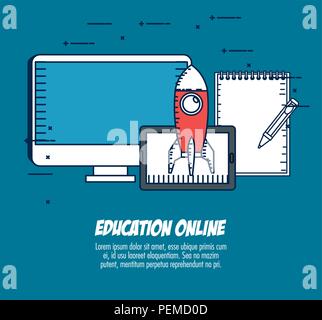 education on line with desktop display Stock Vector
