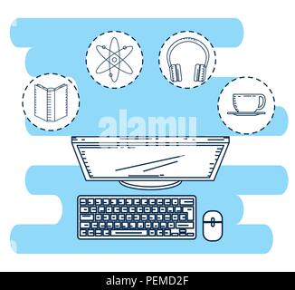 education on line with desktop display Stock Vector