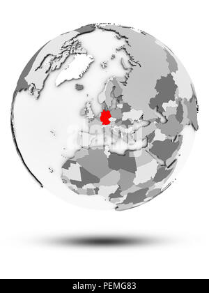 Germany on simple gray globe with shadow isolated on white background. 3D illustration. Stock Photo
