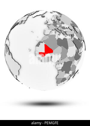 Mali on gray political globe with embedded flag. 3D illustration Stock ...