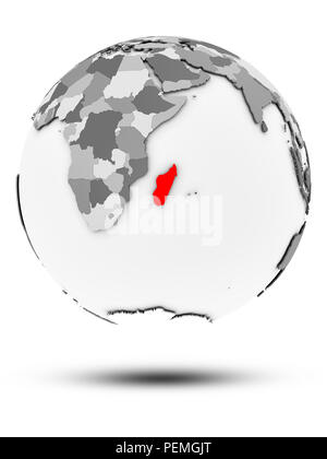 Madagascar on simple gray globe with shadow isolated on white background. 3D illustration. Stock Photo