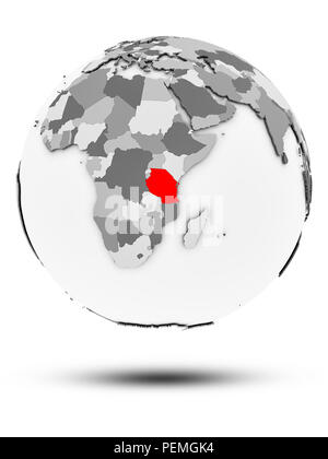 Tanzania on gray political globe with embedded flag. 3D illustration ...