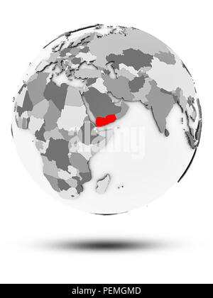 Yemen on gray political globe with embedded flag. 3D illustration Stock ...
