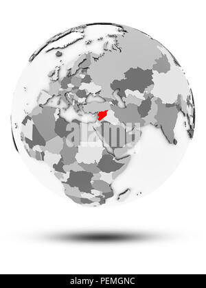 Syria on simple gray globe with shadow isolated on white background. 3D illustration. Stock Photo