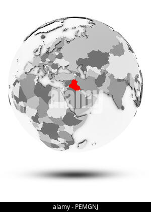 Iraq on simple gray globe with shadow isolated on white background. 3D illustration. Stock Photo