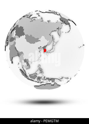 South Korea on gray political globe with embedded flag. 3D illustration ...