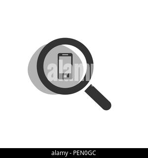 Magnifying glass looking for a smarthphone isolated web icon. Vector illustration Stock Vector