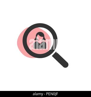 Magnifying glass looking for a woman isoleted web icon. Vector illustration Stock Vector