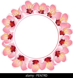 Momo Peach Flower Blossom Banner Wreath. Vector Illustration. Stock Vector