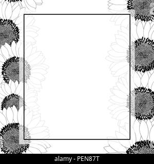 Sunflower Banner Card Border Outline isolated on White Background. Vector Illustration. Stock Vector