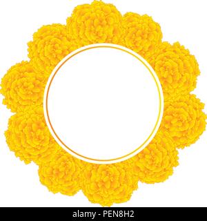 Marigold Flower - Tagetes Banner Wreath isolated on White Background. Vector Illustration. Stock Vector