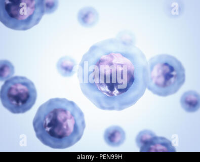 Biology background blue cells under microscope. Biology science and medicine background Stock Photo