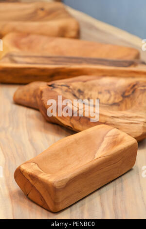 Wooden bowls made from carving and shaping old wood. Stock Photo