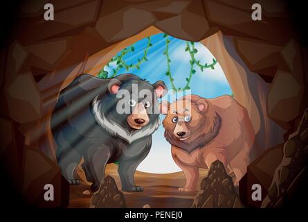 Two bears in a cave illustration Stock Vector
