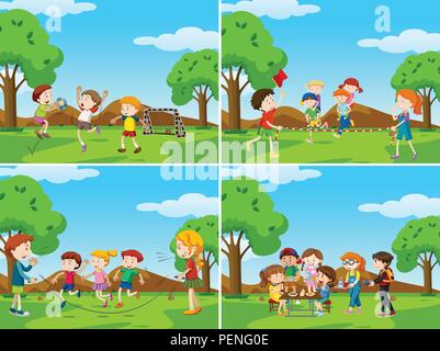 Set of outdoor park scenes illustration Stock Vector