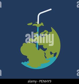 Drank planet Earth through straw. Vector illustration. Ecological problems. Stock Vector