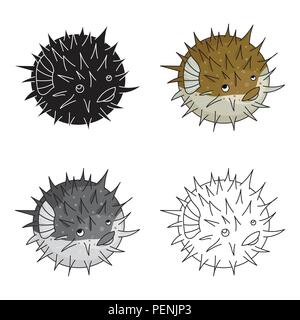 Porcupine fish icon in cartoon design isolated on white background. Sea animals symbol stock vector illustration. Stock Vector