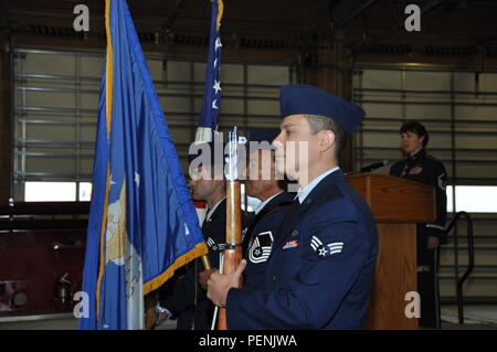 Maj. Shane Lynch assumes command of the 349th Civil Engineer Squadron during an assumption of command ceremony Nov. 8, 2015, at Travis Air Force Base, Calif. Prior to assuming command, Lynch served as the 349th CES chief of operations flight. (U.S. Air Force photo/Master Sgt. Rachel Martinez) Stock Photo