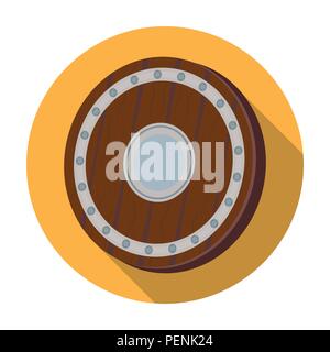 Viking shield icon in flat design isolated on white background. Vikings symbol stock vector illustration. Stock Vector