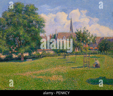 The House of the Deaf Woman and the Belfry at Eragny, Camille Pissarro, 1886, Indianapolis Museum of Art, Indianapolis, Indiana, USA, North America Stock Photo