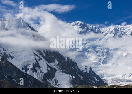 Pabeda-Khan Tengry glacier massif, View from Base Camp, Central Tien Shan Mountain Range, Border of Kyrgyzstan and China, Kyrgyzstan, Asia Stock Photo