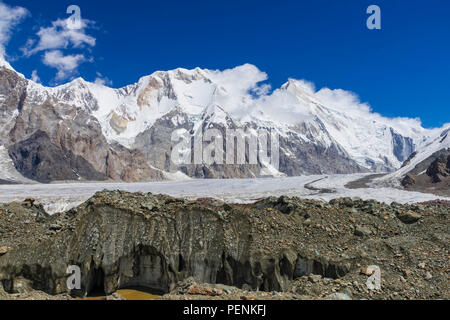 Pabeda-Khan Tengry glacier massif, View from Base Camp, Central Tien Shan Mountain Range, Border of Kyrgyzstan and China, Kyrgyzstan, Asia Stock Photo